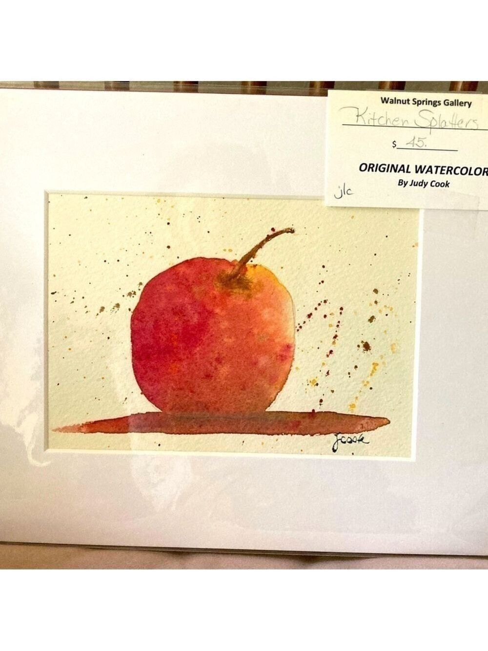 Original Watercolor painting Kitchen Splatters series Apple 8x10 matted
